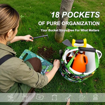 KUNN 5 Gallon Garden Bucket Tool Organizer & Kneeling Pad Set, Green - color: Green Leaf