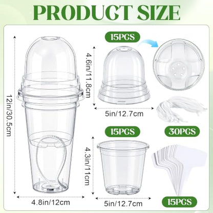 15 Pack 5" Self Watering Propagation Pots Clear, Plain Cup - size: 5"