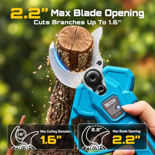 SEESII Electric Pruning Shears 1.6'' Cut, 4 Modes Cordless Brunch Cutter - color: Sky Blue