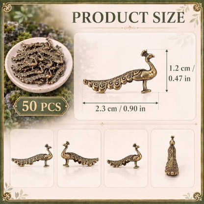 Civaner 50 Pcs Mini Brass Peacock, Small Peacock, Mini Metal Animals Statue - style: Peacock