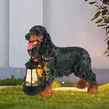 Solar Cocker Spaniel Dog Statue with Lantern, Outdoor Garden Figurine Light - style: BK American Cocker Spaniel