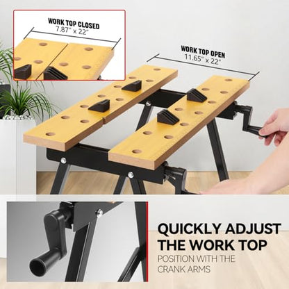 Auto Dynasty Folding Workbench w/Vise, 8-12" Adjustable Width, Portable