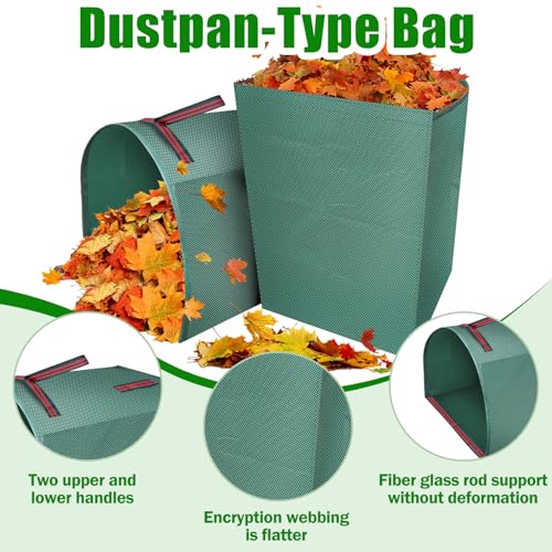 2 Packs Large Reusable Yard Waste Bags with Gloves, 53 Gallons Pletpet Garden Waste Bags Green Lawn and Leaf Bag Large Yard Dustpan-Type Garden Bag for Collecting Leaves, Fallen leaves and Waste