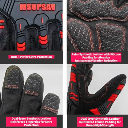 Work Gloves Men,Anti-Vibration Mechanic Glove,Red+Black,Extra Large - color: Red+black, size: X-Large