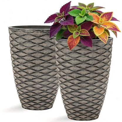 2-Pack 19" Rustic Black Resin Tall Planters with Wave Texture - color: 19"h-rustic Black Wavy