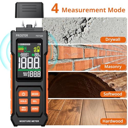 Proster 2-in-1 Moisture Meters Pin Pinless Tester for Wood/Drywall