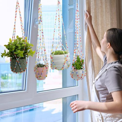 Suncalla 4 Pack Crystal Macrame Plant Hanger, Crystal Beaded Plant Hanger