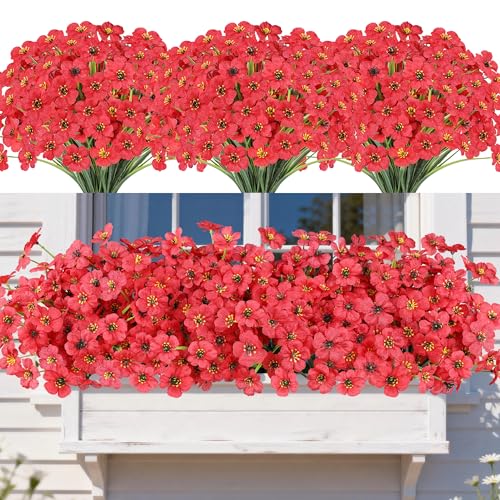 AmyHomie 20 PCS Artificial Flowers for Outdoors, UV Resistant Fake Plants - color: Red, size: 20