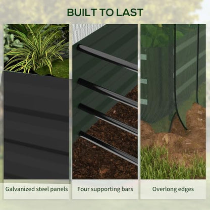Outsunny 7.3 x 3.4 x 1 ft Galvanized Raised Garden Bed with Cover Dark Gray