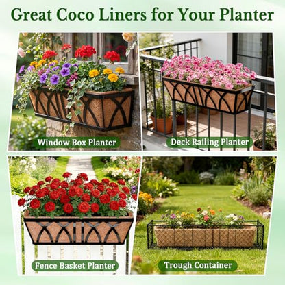 Halatool 4 Pack 36 Inch Trough Coco Fiber Replacement Window Box Liners Pre-Formed Coconut Liners for Planters Natural Coco Liner for Wall Hanging Basket Flower Pot Fence and Railing - size: 36 in