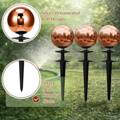 Tandefio 3 Pcs Garden Hose Guide Spike 13.5'' Decorative Ball, Copper - color: Copper