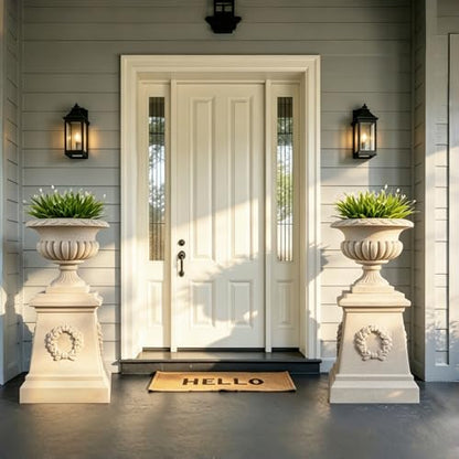 20" H Large Plastic Roman Urn Planter with 28" Tall Decorative Pedestal - color: Marble-set