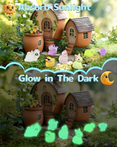 Piemow 180 Pcs Mini Resin Animals Kit, Luminous Landscape Figurines Decor