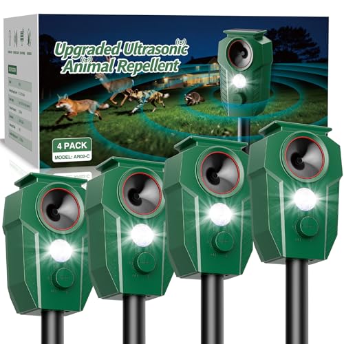 Solar Ultrasonic Animal Repellent with Motion Sensor & LED Lights – Waterproof Outdoor Deer Repellent Device for Yard, Garden & Lawn – Effective Against Cats, Coyotes, Raccoons & Dogs