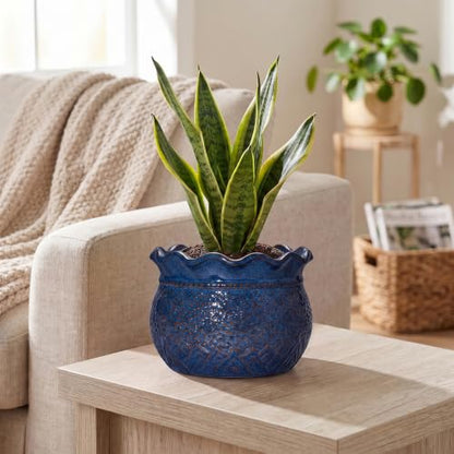 Ceramic Plant Pots, 6 Inch Planter with Drainage Hole, Retro Blue - color: Retro Blue, size: 6 Inch