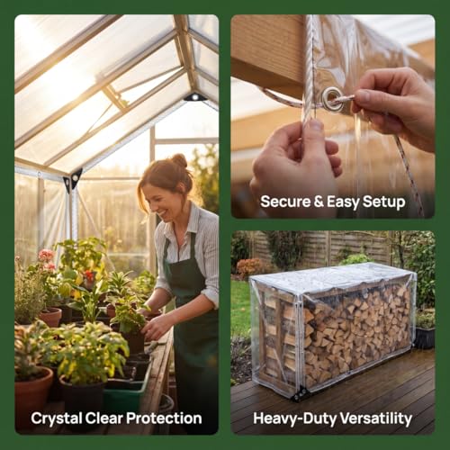 Clear Tarp Heavy Duty Waterproof18 Mil,Transparent PVC Plastic Tarpaulin with Rustproof Grommets and Reinforced Edges, Ideal for Greenhouse,Patio Enclosure,Porch Rain Blocker and Outdoor Cover 7'x10' - size: 7x10ft