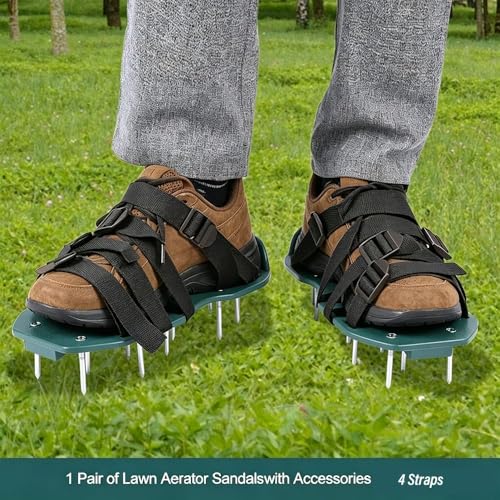 Lawn Aerator Shoes with 26 Spikes – Adjustable 3-Strap or 4-Strap Design for Soil Aeration, Yard and Garden Care(4 Straps) - size: 4 Straps