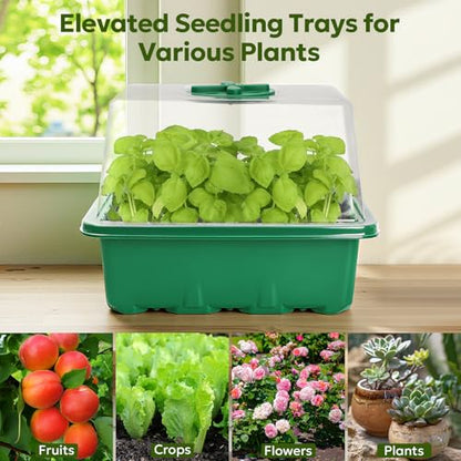 MIXC 6 Pack Seed Starter Kit with Grow Light, Vented Humidity Dome, Green - color: Green, size: 12 Cells With Light-6 Packs