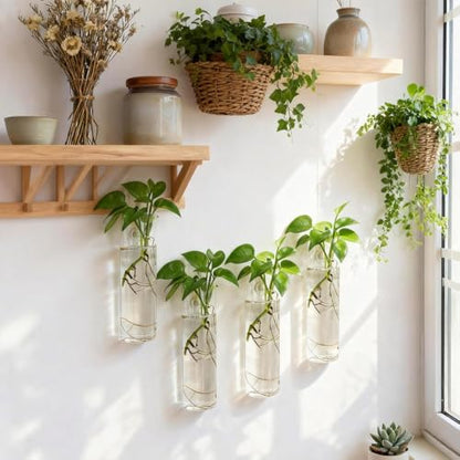 Wall Hanging Planter Propagation Station, Indoor Decor Glass Vases, 4 Pack