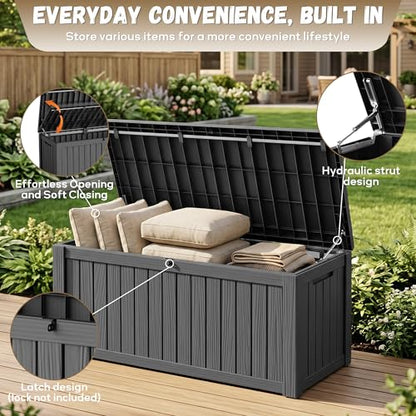 EasyUp 180 Gallon Deck Box, Waterproof& UV Resistant, Black - color: Black, size: 180 Gallon
