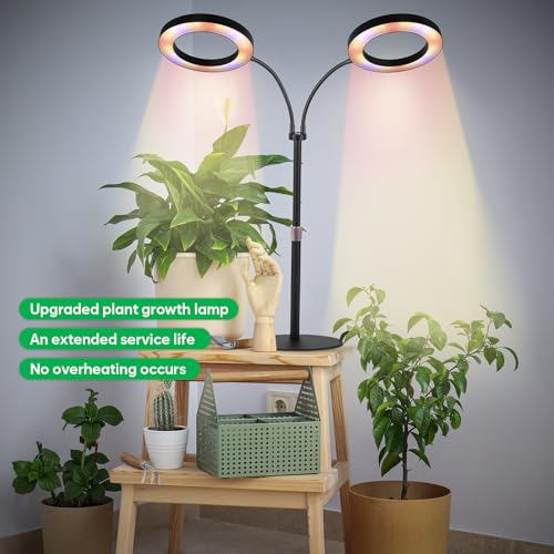 Grow Lights for Indoor Plants, 2-Head Full Spectrum & 3/9/12H Timer, Black - size: Black-23inch