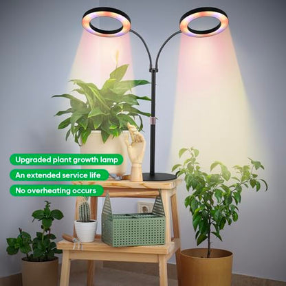 Grow Lights for Indoor Plants, 2-Head Full Spectrum & 3/9/12H Timer, Black - size: Black-23inch