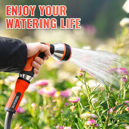YAMATIC 100FT Garden Hose 5/8in I.D. with 10 Function Water Hose Nozzle - color: Black and Red, size: 100' feet