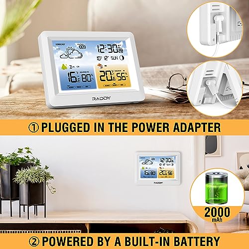 Raddy WM6 Wireless Weather Station, Rechargeable Battery Console - color: White