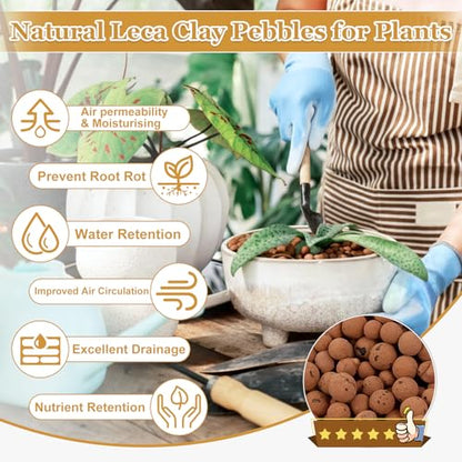 16LB Organic Leca Clay Pebbles for Plants, 4-16mm Natural Leca Ball - size: 16LB