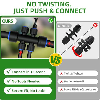 50FT 3/8" Drip Irrigation Tubing Kit with 4 Six-Way Splitter Connectors - size: 50FT 3/8" Main Hose