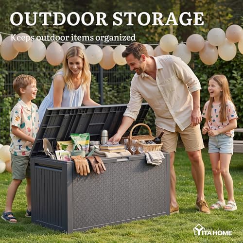 YITAHOME 95 Gallon Large Outdoor Deck Box - color: Dark Gray, size: 90 Gallon Maze Pattern
