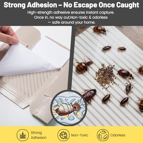 Cockroach Traps Indoor – Non-Toxic Odorless Roach Glue Traps, Strong Sticky Roach Traps for Kitchen, Cabinets & Bathroom, 20 Pack - size: 20 Pack