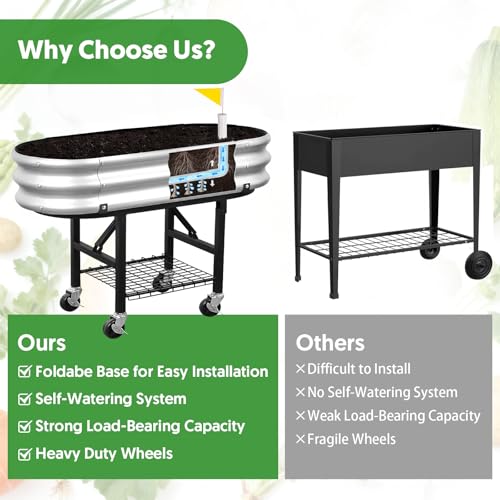 Self-Watering Raised Garden Bed with Legs, Wheels, and Foldable Stand
