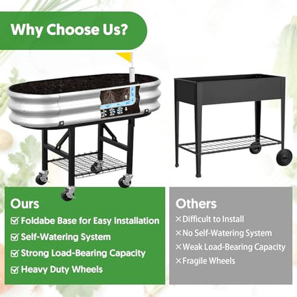 Self-Watering Raised Garden Bed with Legs, Wheels, and Foldable Stand