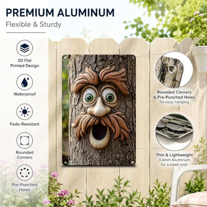 8x12 Inch Tree Face Metal Sign, Flat Printed 2D Wall Art with 3D Effect - color: Happy Tree Face