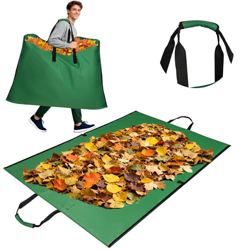 Leaf Bag for Collecting Leaves, 600D Oxford Cloth Collapsible Reusable Garden Yard Waste Tarp Container with Padded Handle 2 in 1 Leaf Collector Storage Bags Heavy Duty Leaf Tarp, 48" x 72"