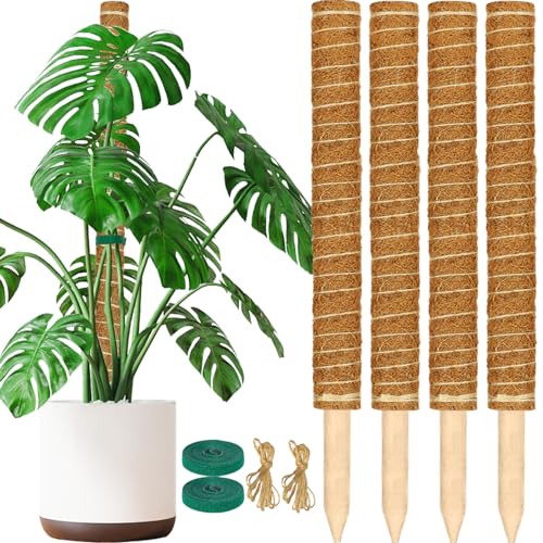 ALENEY Moss Pole, 4 Pack 17inch Monstera Plant Support Stackable Moss Poles for Plants, Coir Totem Pole Tall Moss Pole for Climbing Plants, Sphagnum, Indoor Potted Plants - Can Stacked Up to 56’’ - size: 4 Pack