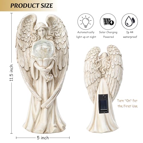Garden Angels Outdoor Statue, Solar Angel with Crackled Glass Globe Outdoor - color: White
