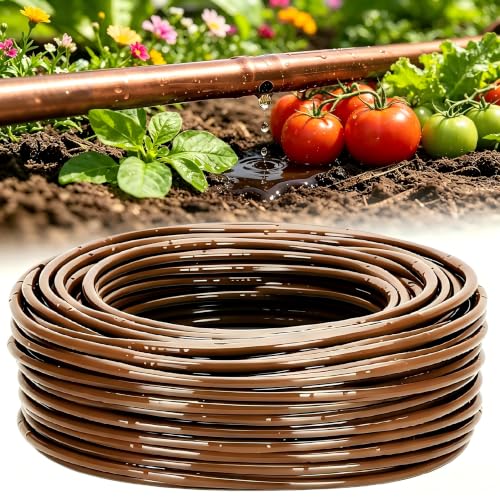 1/4" Drip Irrigation Tubing with 6" Emitter Spacing, (250 Ft Roll) Saving 80% Water, 0.5 GPH Emitters Built-In Drip Irrigation Line for Garden, Hydroponics, Greenhouses, and Landscape Beds (Brown) - color: Brown-250FT