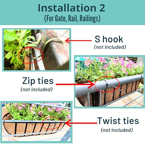 LaLaGreen Rectangular Wall Planter (24 in, 2 Pack) Black Metal Window Box - size: 24" x 2
