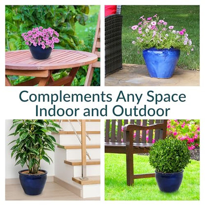 Sunnydaze Chalet 14.5" Ceramic Plant Pot, Imperial Blue Glaze