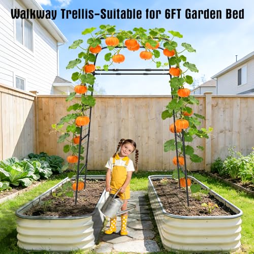 7ft Garden Arch Trellis for Climbing Plants Outdoor-Heavy Duty Metal Cucumber Trellis for Raised Beds- Tall Steel Vegetable Arbor for Climbing Vine Fruit Flower Yard Lawn Arch Tunnel Trellis - size: 32.28 in × 39.37 in × 82.68 in