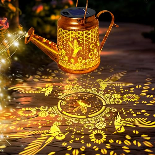 Solar Watering Can Lights, Hummingbird Hanging Lanterns, Mom Birthday Gifts - style: Hummingbird with Sunflower