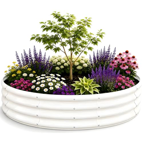 3FT Round Raised Garden Bed, Heavy Duty Galvanized Metal Planter Box for Vegetables, Flowers & Herbs, Rust-Resistant Outdoor Gardening Bed with Modern White Finish & Easy DIY Assembly - color: Cream White, size: 3x3x1FT