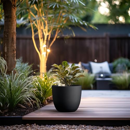 Kante Accent Round Bowl Black Concrete Planter 14" Dia, Outdoor - color: Black, size: 14"d