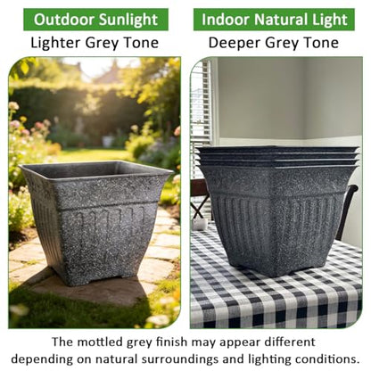 BTPLASTIK 4-Pack 18 Inch Large Outdoor Planters, Stone-Like Finish, Gray - color: Gray, size: 4P-18 INCH