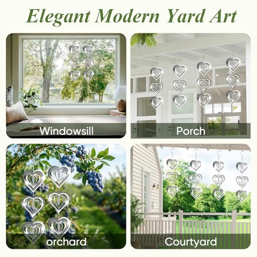 Reflective Wind Spinners for Outdoors, 12 PCS Stainless Steel Bird Control Discs with 360° Swivel Hooks, Humane 3D Hanging Ornament for Garden, Patio, Balcony & Orchard