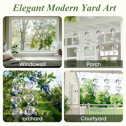 Reflective Wind Spinners for Outdoors, 12 PCS Stainless Steel Bird Control Discs with 360° Swivel Hooks, Humane 3D Hanging Ornament for Garden, Patio, Balcony & Orchard
