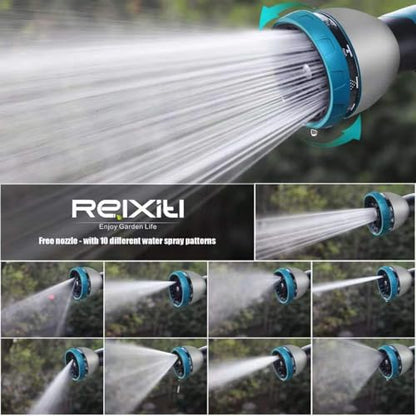Non-Expandable Garden Hose 25feet, with 10 Function Hose Nozzle, Tough & Flexible, Lightweight, Crush Resistant Fittings, Kink & Tangle Free, Rust Proof - size: 25FT