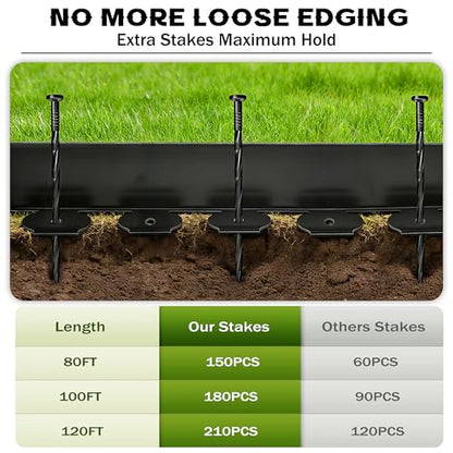 4 inch Tall Landscape Edging Kit 120FT Garden Edging with 210 Spikes for Lawn Edging and Flower Beds (Black, 120FT) - size: 120FT Kit